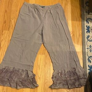 Blue Fish Taupe Pants with Ruffle Detail